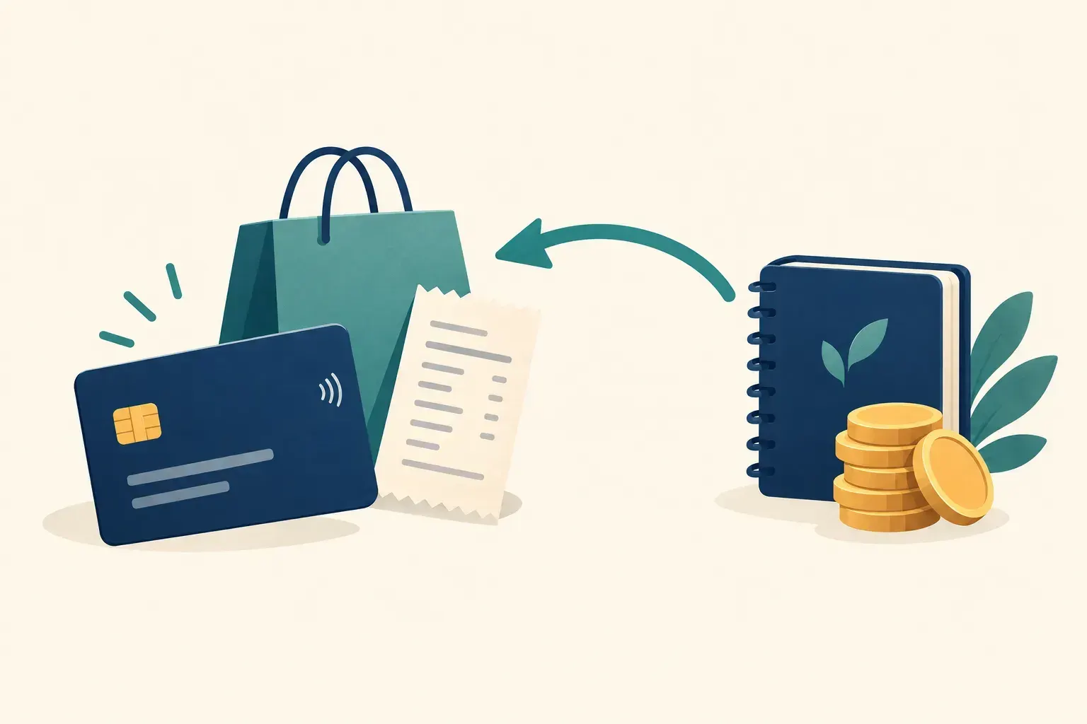 Conceptual illustration about credit card purchases and repayment of the debt.